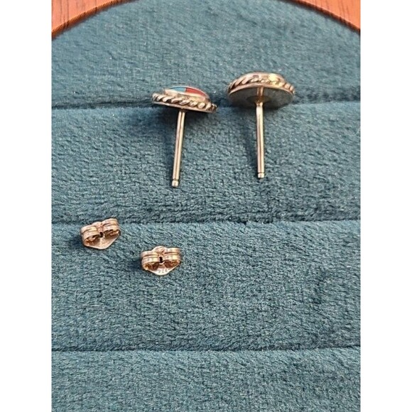 Sterling Silver Turquoise Native Post Earrings – Round Inlay Studs, Southwest - Picture 2 of 4